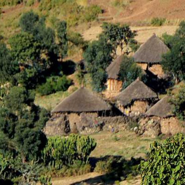 a little village with little huts close to the city of Lalibela in the Wollo province in northern Ethiopia east africa